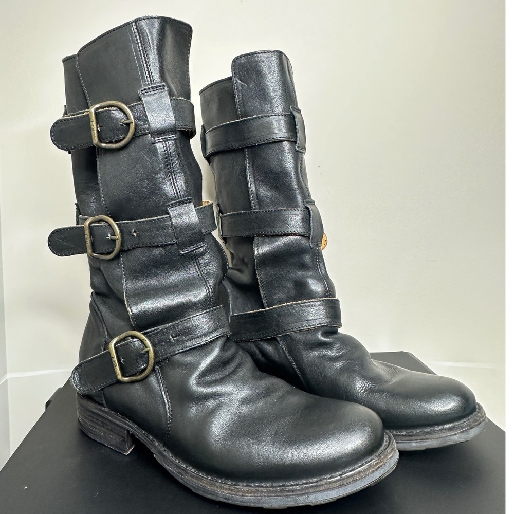 Fiorentini + Baker Eternity 745 Boot Women 35 Black Leather Triple Buckle Moto